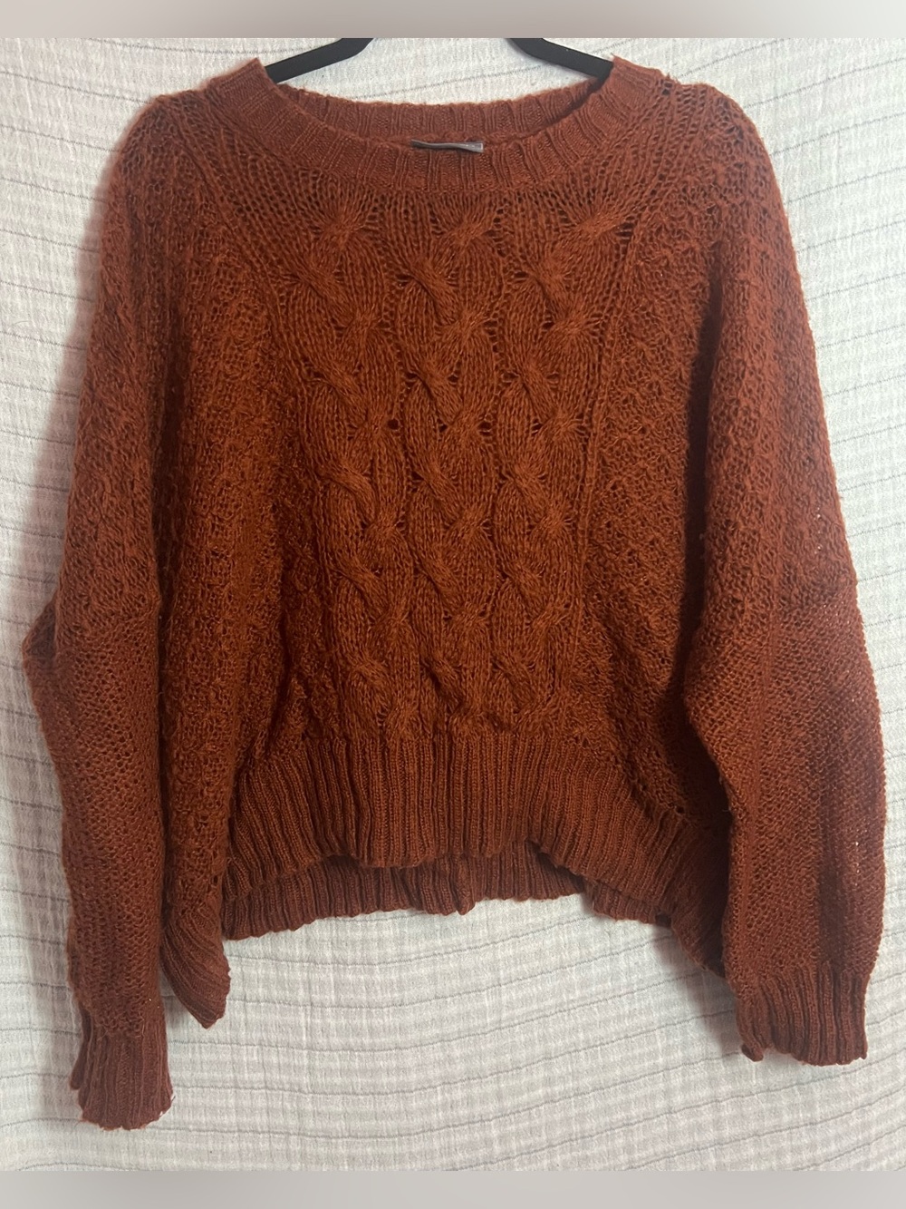 Wooden Ships Rust Cable-Knit Oversized Crewneck Sweater